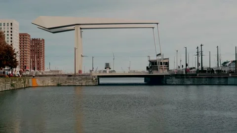 People passing by on bridge over dock in city 動画素材 220038498