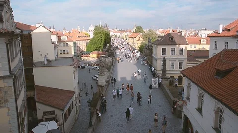 People passing through Charles Bridge, Prague, Czech Republic. Stock Footage 124520080