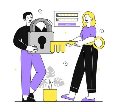 People with password vector linear Stock Illustration