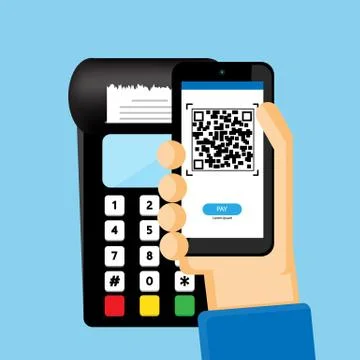 People pay with QR code on mobile  vector business  design Illustrazione stock