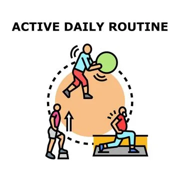 People performing active daily routine exercises practicing fitness training Stock Illustration