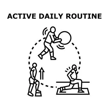 People performing active daily routine exercises practicing fitness training Stock Illustration