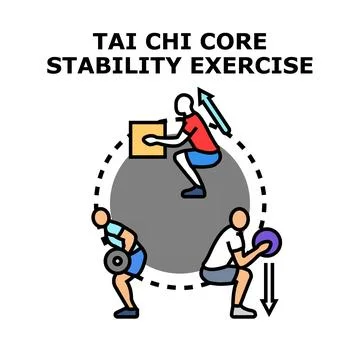 People performing core stability exercises training tai chi Stock Illustration