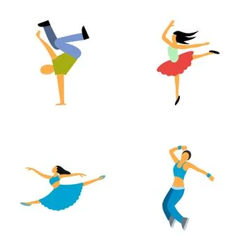 People performing diverse dance styles as an active concept Stock Illustration