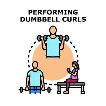 People performing dumbbell curls exercise for fitness Иллюстрация