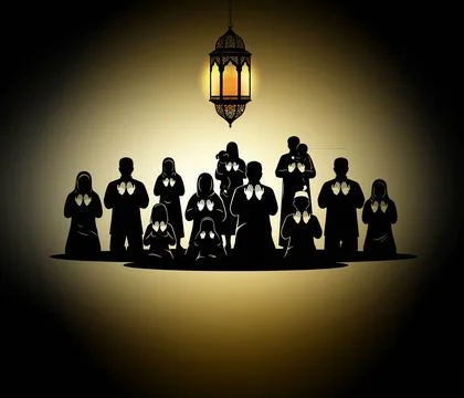 People performing with glowing lantern for Ramadan Kareem silhouette 스톡 일러스트