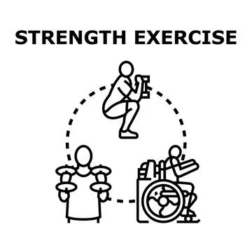 People performing strength exercise with weights and machine Stock Illustration