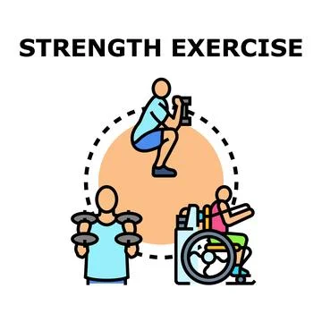 People performing strength exercise with weights and machine Stock Illustration