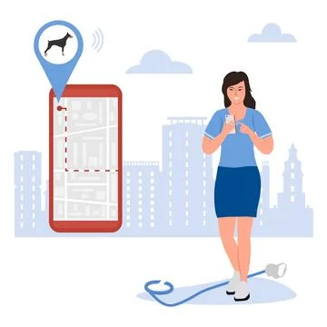 People Pet tracking app Lost Dog GPS tracker Map Stock Illustration