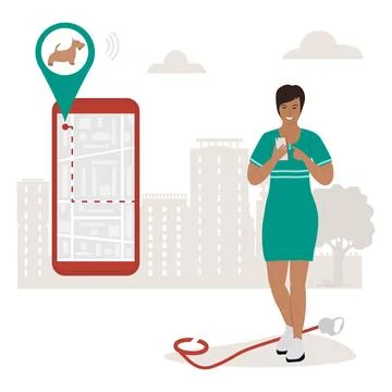 People Pet tracking app Lost Dog GPS tracker Map Stock Illustration
