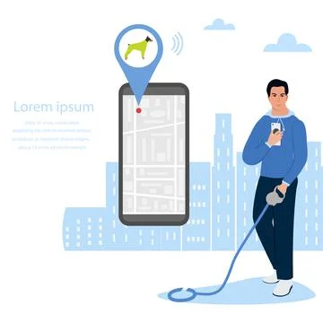 People Pet tracking app Lost Dog GPS tracker Map Stock Illustration