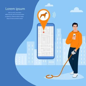 People Pet tracking app Lost Dog GPS tracker Map Stock Illustration