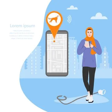 People Pet tracking app Lost Dog GPS tracker Map Stock Illustration