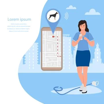 People Pet tracking app Lost Dog GPS tracker Map Stock Illustration