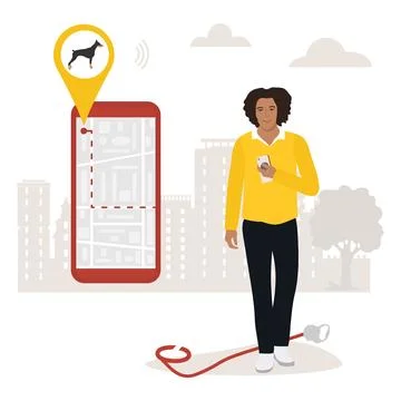 People Pet tracking app Lost Dog GPS tracker Map Stock Illustration