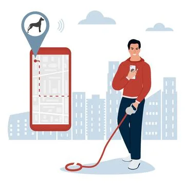 People Pet tracking app Lost Dog GPS tracker Map Stock Illustration