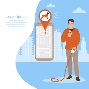People Pet tracking app Lost Dog GPS tracker Map Stock Illustration