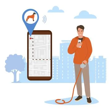 People Pet tracking app Lost Dog GPS tracker Map Stock Illustration