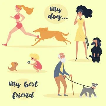 People with pets. Set of different dog owners Stock Illustration