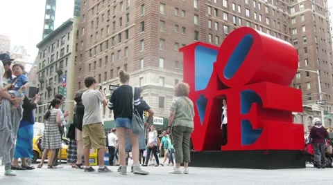 People photographed near Love monument, New York City. Stock Footage