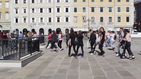 People in piazza della borsa Trieste Stock Footage 80799863