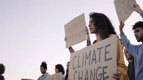 People with placards and posters on global strike for climate change. Stock Footage 220556664