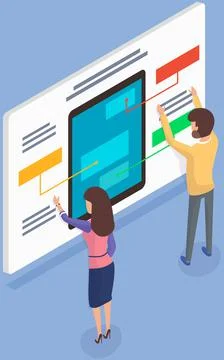People planning layout of applications on smartphone screen. Mobile application 库存插图