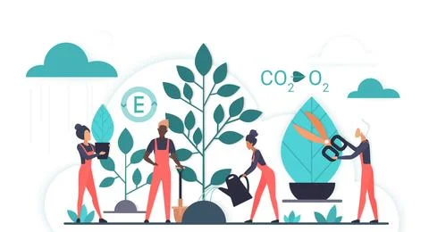 People Planting Trees for Environmental Impact Stock Illustration