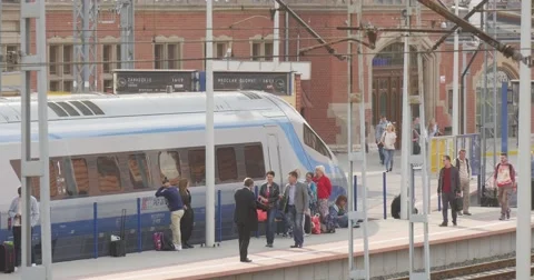 People at the Platform are Standing Walking Waiting for Train Blue Passenger Stock Footage 54637126