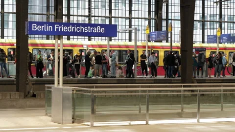 People on the Platform of Berlin Friedrichstrasse Train Station STATIC Stock Footage 343061308