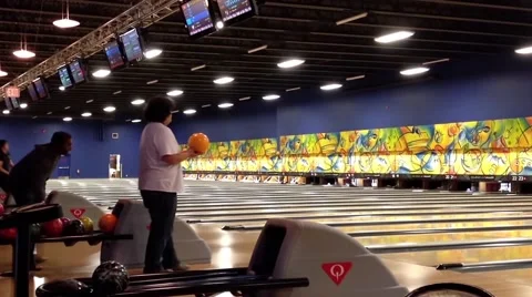 People play bowling in the playing hall Stock Footage 49891754