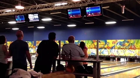People play bowling in the playing hall Stock Footage 49891769