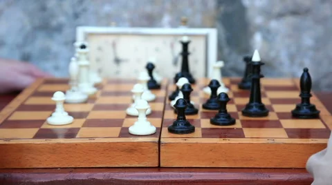 People play chess close-up, focus on foreground Stock Footage 63662306