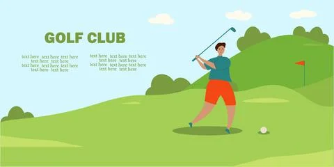 People play golf on the golf course. Banner with a place for the text. Fun ou Stock Illustration