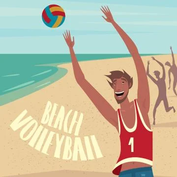 People playing ball on the beach Stock Illustration