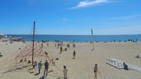 People Playing At The Beach Stock Footage 91772372