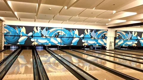 People Playing Bowling Game On Local Bowling Entertainment Club Stock Footage 59700983