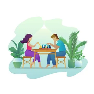 People playing chess together flat vector illustration Stock Illustration