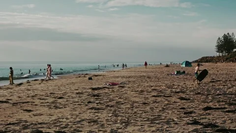People Playing at Christies Beach Adelaide Australia during Sunset 8/3/25 Stock Footage 303731453