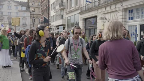 People Playing Drums at a  Protest Stock Footage 263816038