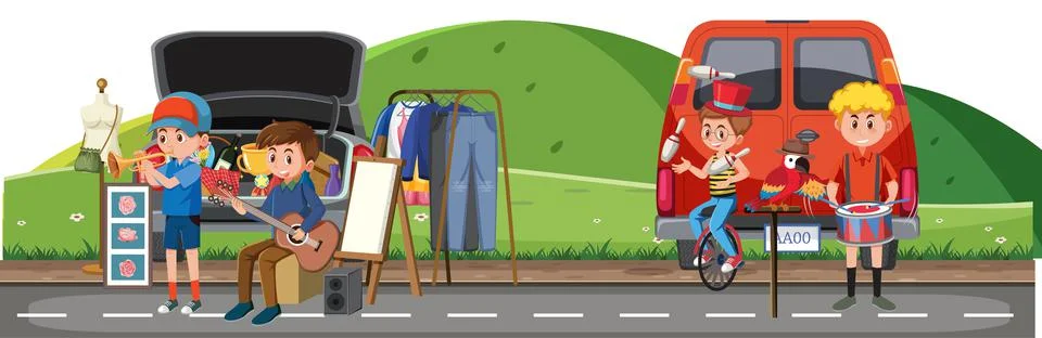 People playing instruments in the park Stock Illustration