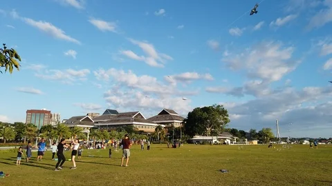 People playing kites and bubbles Stock Footage 100939233