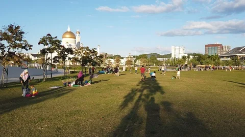 People playing kites and bubbles Stock Footage 100940147