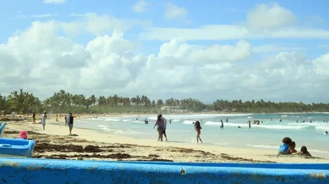 People playing on Macao Beach Stock Footage 48518025