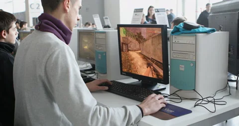 People playing old computer games Stock-Footage 86276460