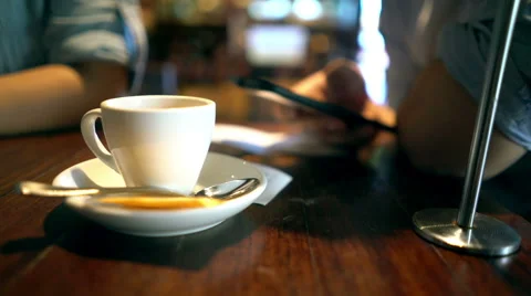 People Playing Phone in Cafe Close Up Stock Footage 61629497