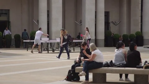 People playing ping pong in Paternoster Square, Summer, London Video stock 74060376