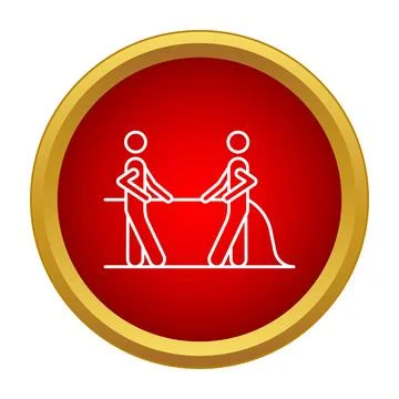 People playing tug of war pulling rope together Stock Illustration