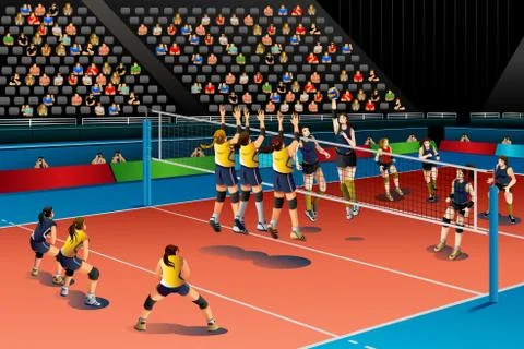 People Playing Volleyball in the Competition Stock Illustration
