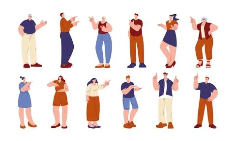 People point. Pointing direction, man pointed on something. Businesswoman and 스톡 일러스트